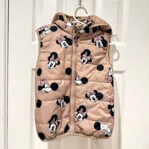 EUC H&M Disney Minnie Mouse Beige Hooded Puffer Vest Sz 3T